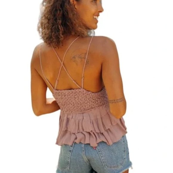 NWT Free People Intimately Adella Cami Mauve Lace Ruffled Tank Top Size XS - Picture 8 of 10